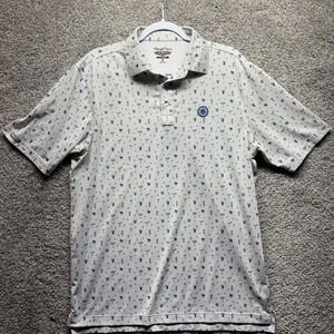 Straight Down Golf Polo Shirt Men MEDIUM White Cocktail Martini Logo Drinks EUC